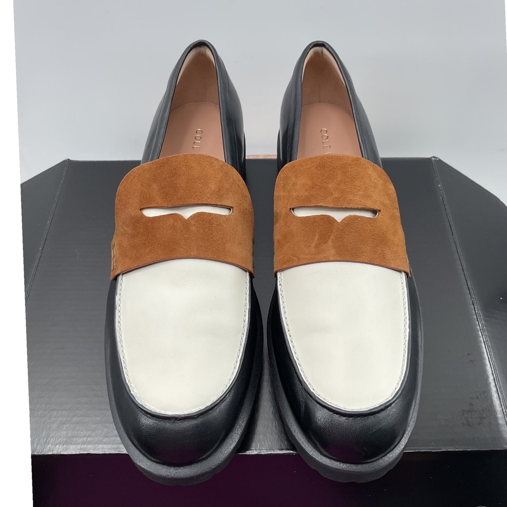 Cole Haan Womens W33938 Colorblock Leather Suede Lug Sole Penny Loafers Black 9B